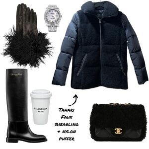 Tahari Faux Shearling & Nylon Puffer